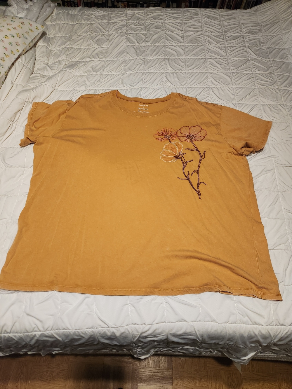 torrid Mustard Floral Embroidered Short Sleeve Tee